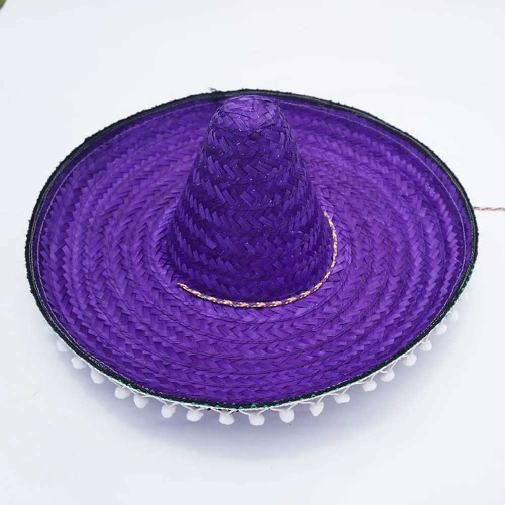 Summer colorful wide brown Mexican party hat Sbrero party sun hat decoration Halloween straw hat for men X250109