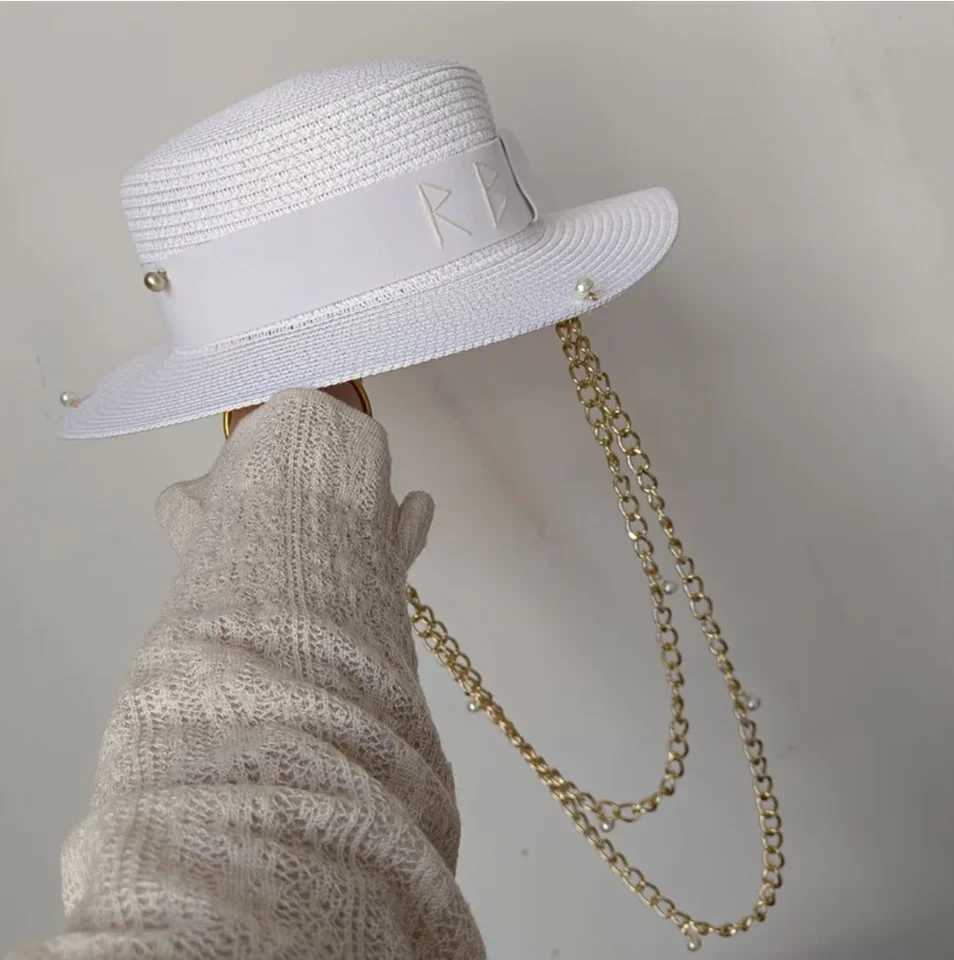Beach Hat Punk Pearl Chain DIY Crown Sun Hat New Korean Alphabet Hat Beach Hat Mens and Wen Punk Hat Candy Color Sun X250109