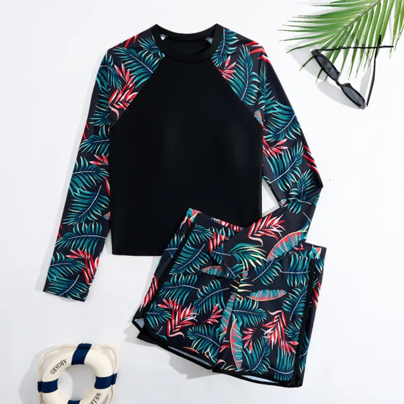 Womens Swimsuit Tankini Set Female Long Sleeves Swimwear Surfing Sports Pool Beachwear TwoPiece Bathing Suits With Shorts 250108