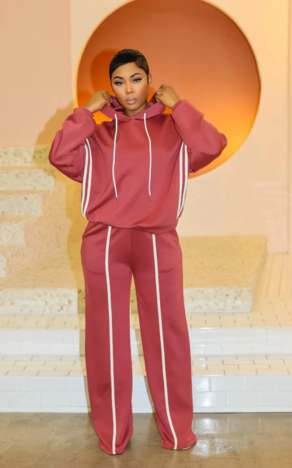 Autumn Winter Fashion Solid Color Two Piece Set Women Long Sleeved Hooded Sweatshirt Pants Casual Sports 250106