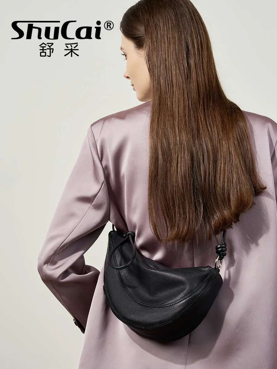 SHUCAI Dumpg Cowhide Bag Soft Leather Large Capacity Minimalist Shoulder Crossbody Bags Women Female Sier 2025 New