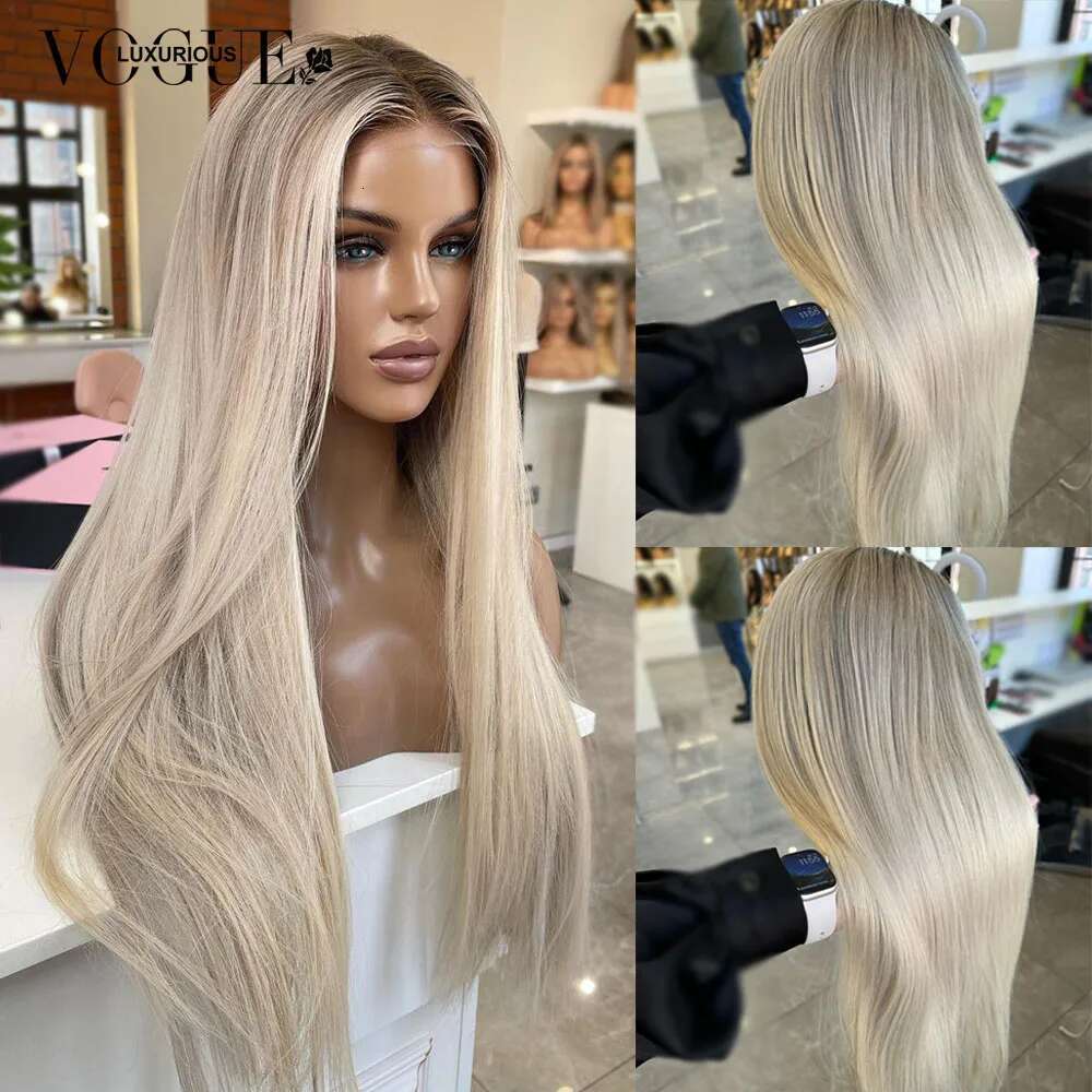 Cream Straight 100% Real Human Ash Blonde 200% Density Salon Hair Coloring 13x6 Lace Front Wig For Women