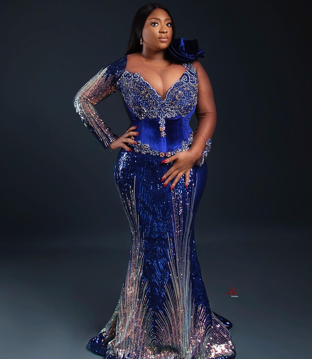 Royal Blue Mermaid Prom Dresses 2025 Beaded Crystals Lace Sequined Evening Formal Party Second Birthday Engagement Gowns Plus Size Dress For Special O