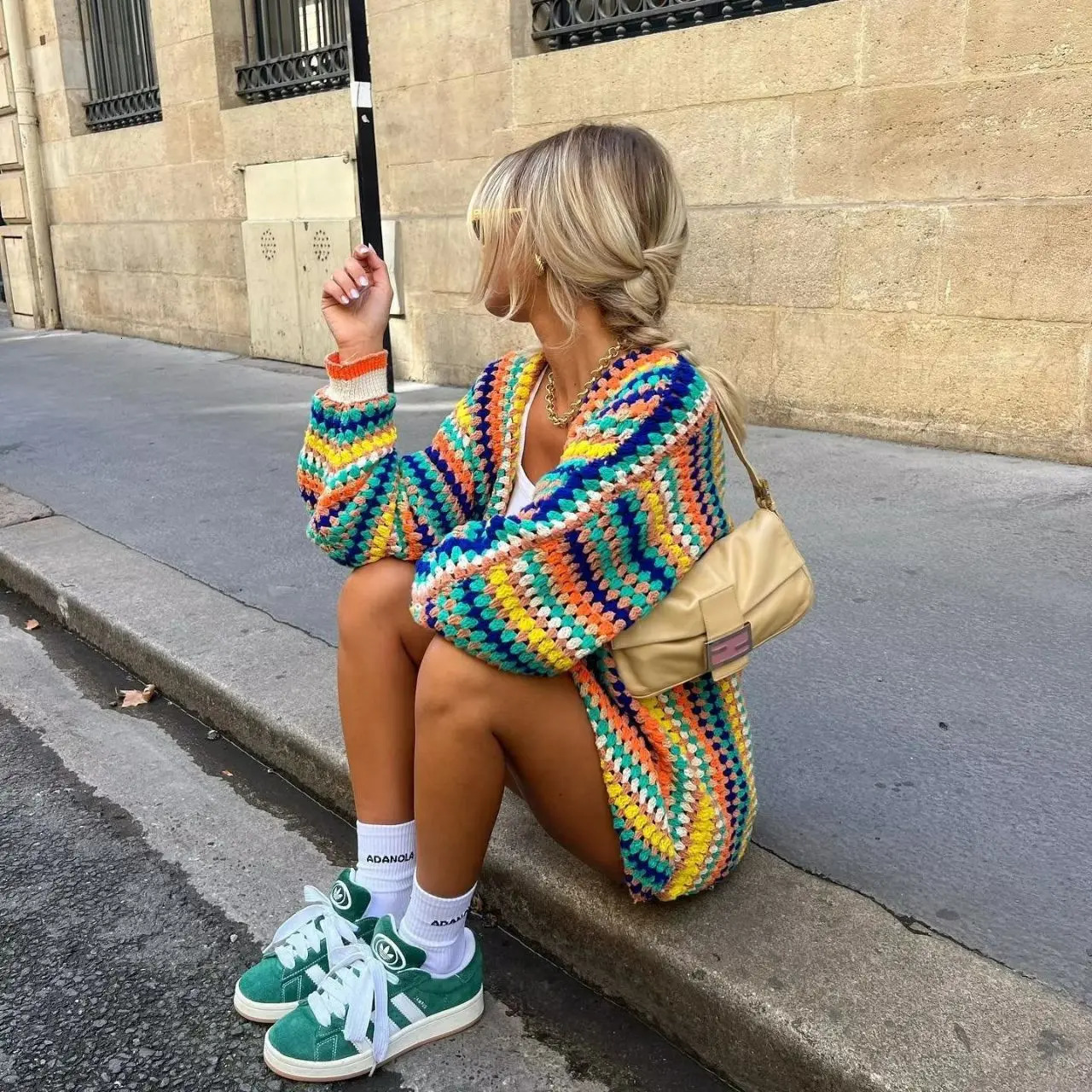 Spring Autumn Womens Knit Cardigans Ethnic Style Colorful Crochet Sweater Coats Casual Loose Knitwears Jacket Coat 250108