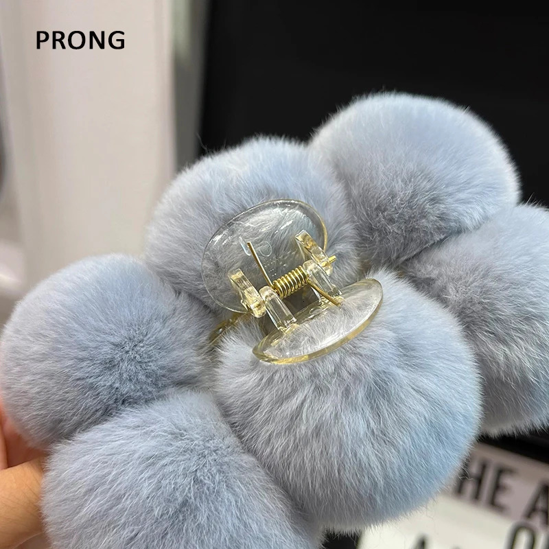 Real Rabbit Fur Hair Claw Women Elegant Plush Crab Hair Clip Large Shark Clip Hairpin Headwear Girls Cute Hair Accessories 250103