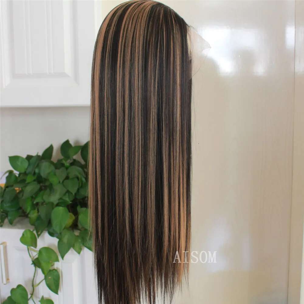 Highlight Honey Blonde Straight Synthetic Lace Front For Women Pre Plucked Transparent Colored Wig 13X4