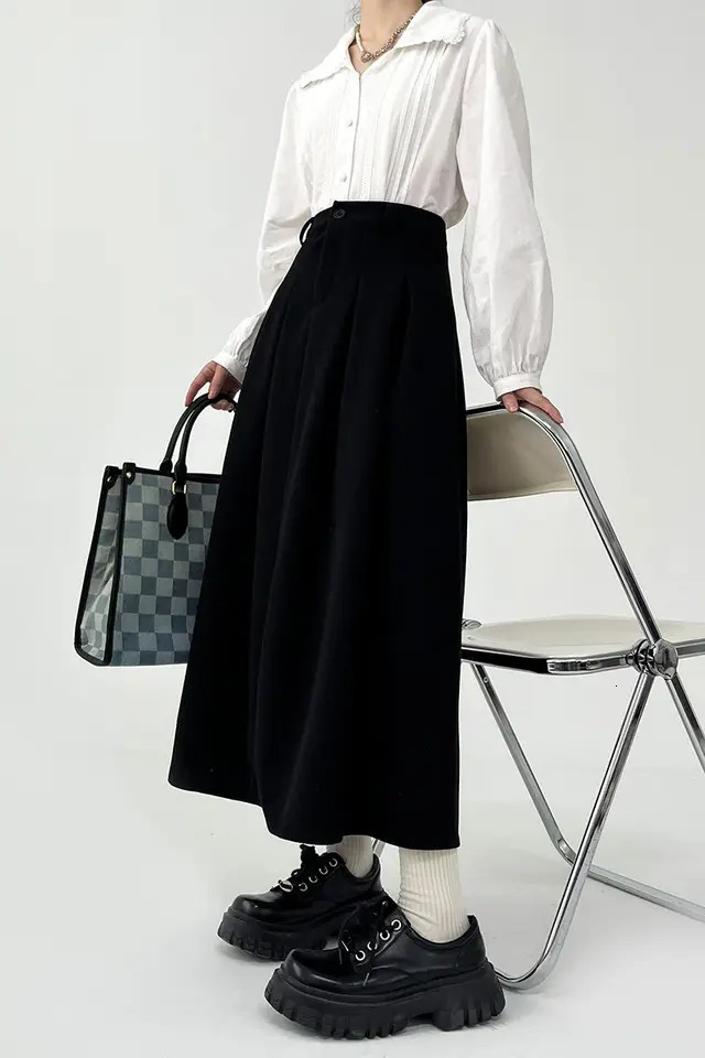 Yasuk AllSeason Casual Soft Solid Womens Pleated Skirt Long Draped Suit Elastic Waist Dress Maxi Slim Grace Student 250106