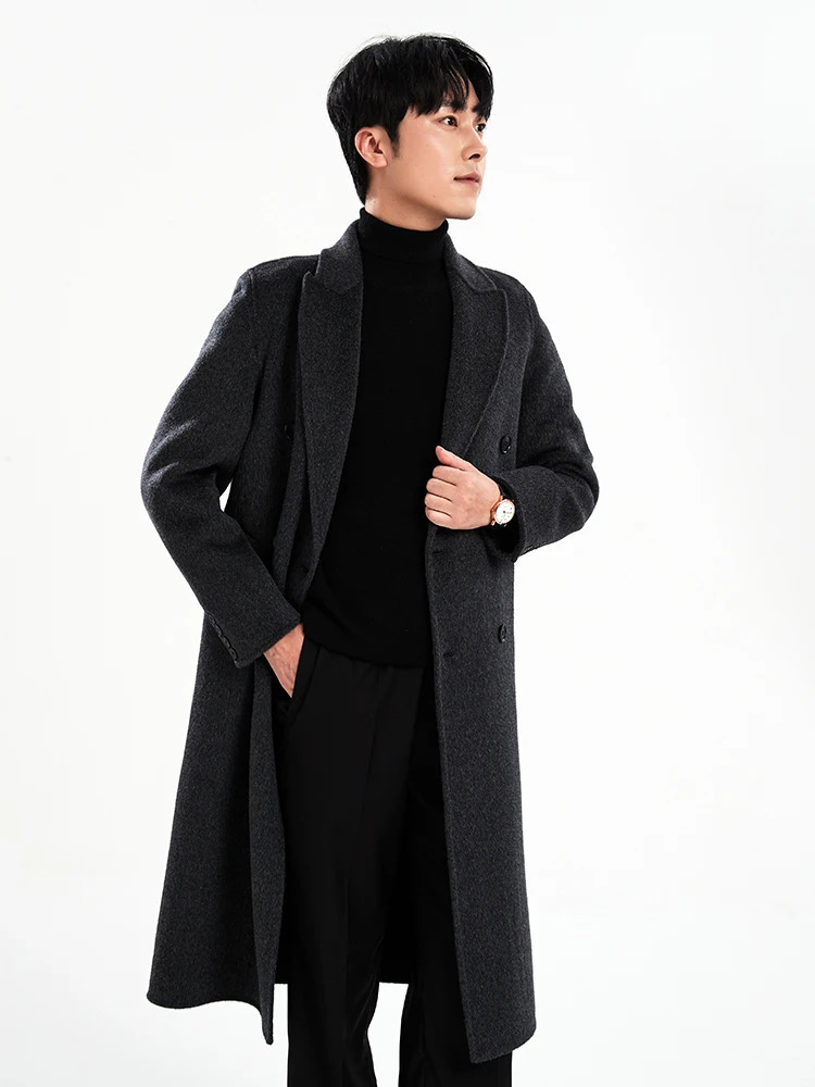 2024 DoubleBreasted 100 Pure Wool Woolen Coat Mens Clre Collar Long HighGrade Autumn and Winter Trench 250106