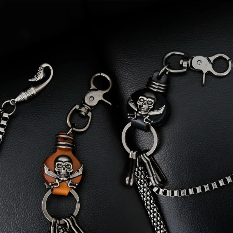Mens Motorcyle KeyChain Jean Biker Wallet Belts Chain Skull Charm Leather Gothic Rock Pants Trousers Waist Key Mens BL58 250107