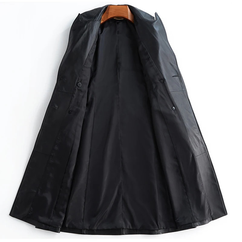 Lautaro Autumn Long Black Pu Lather Trench Coat for Women Sleeve Belt Epaulets British Style Fashion Leather Overcoat 250103