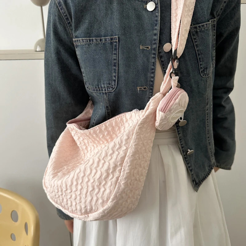Women Pleated Cloud Shoulder Crossbody Bag Candy Color Sweet Cute Soft Lightweight Bag Casual Fashion Girl 2 in 1 Messenger Bag 250106