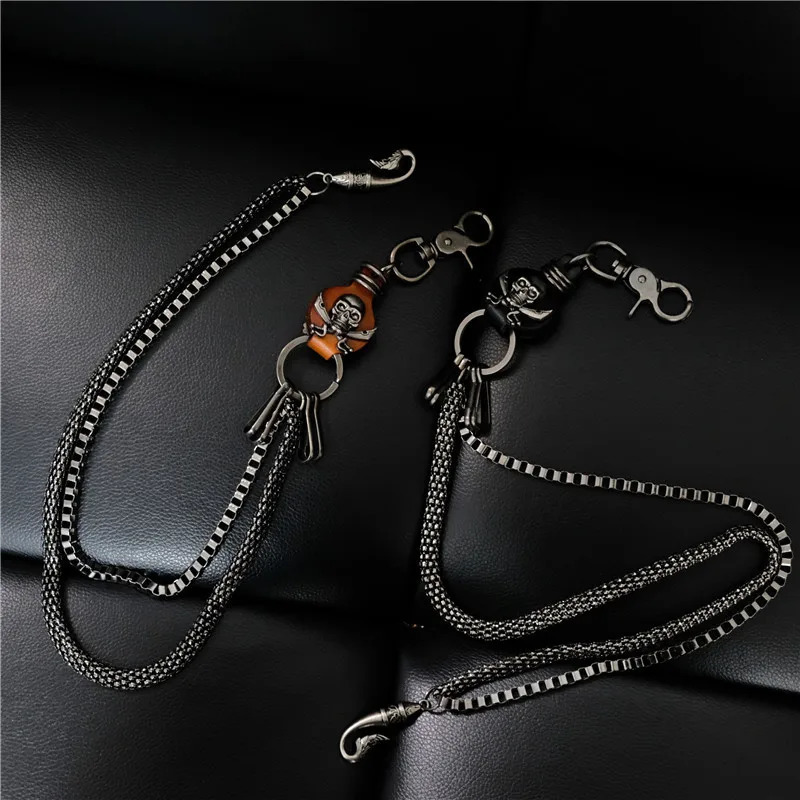 Mens Motorcyle KeyChain Jean Biker Wallet Belts Chain Skull Charm Leather Gothic Rock Pants Trousers Waist Key Mens BL58 250107