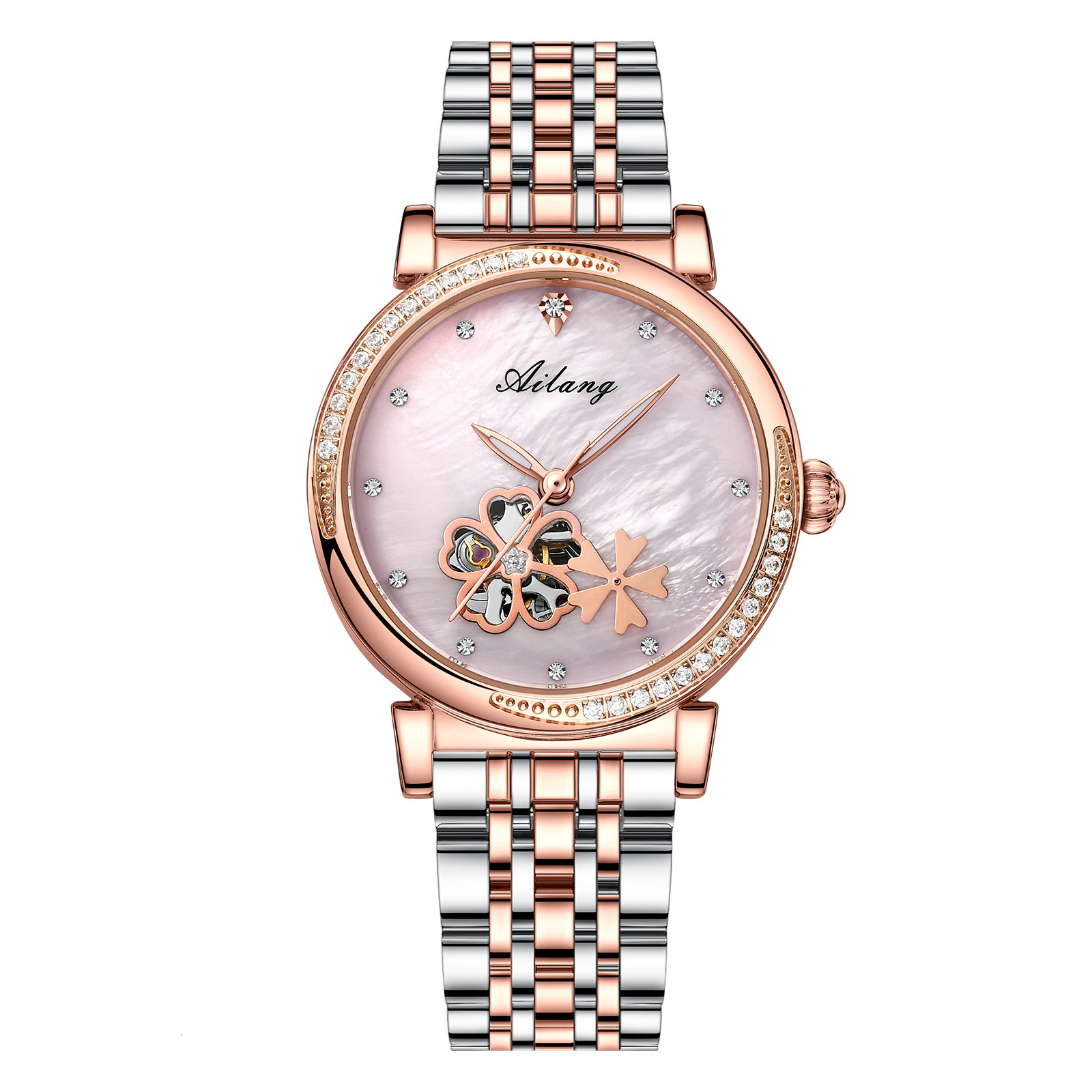 Ladies' Green Skeleton Automatic Mechanical Watch with Diamonds - Birthday Gift