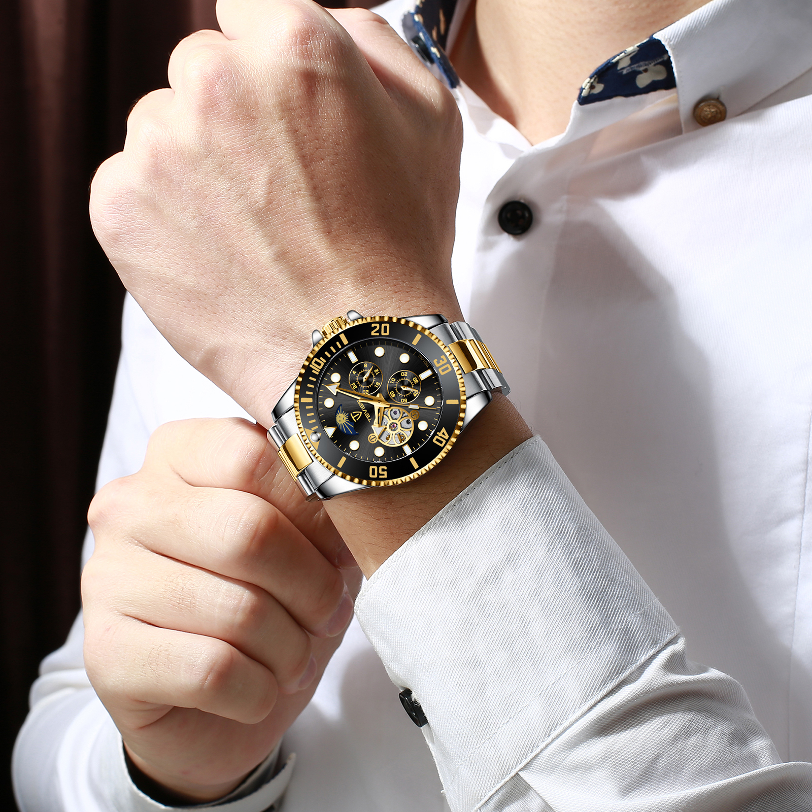TEVISE Mens Luxury watch Fashion Designer Watch Mens Automatic Mechanical Multifunctional Business Waterproof Classic Wrist Watch T039 T801-002