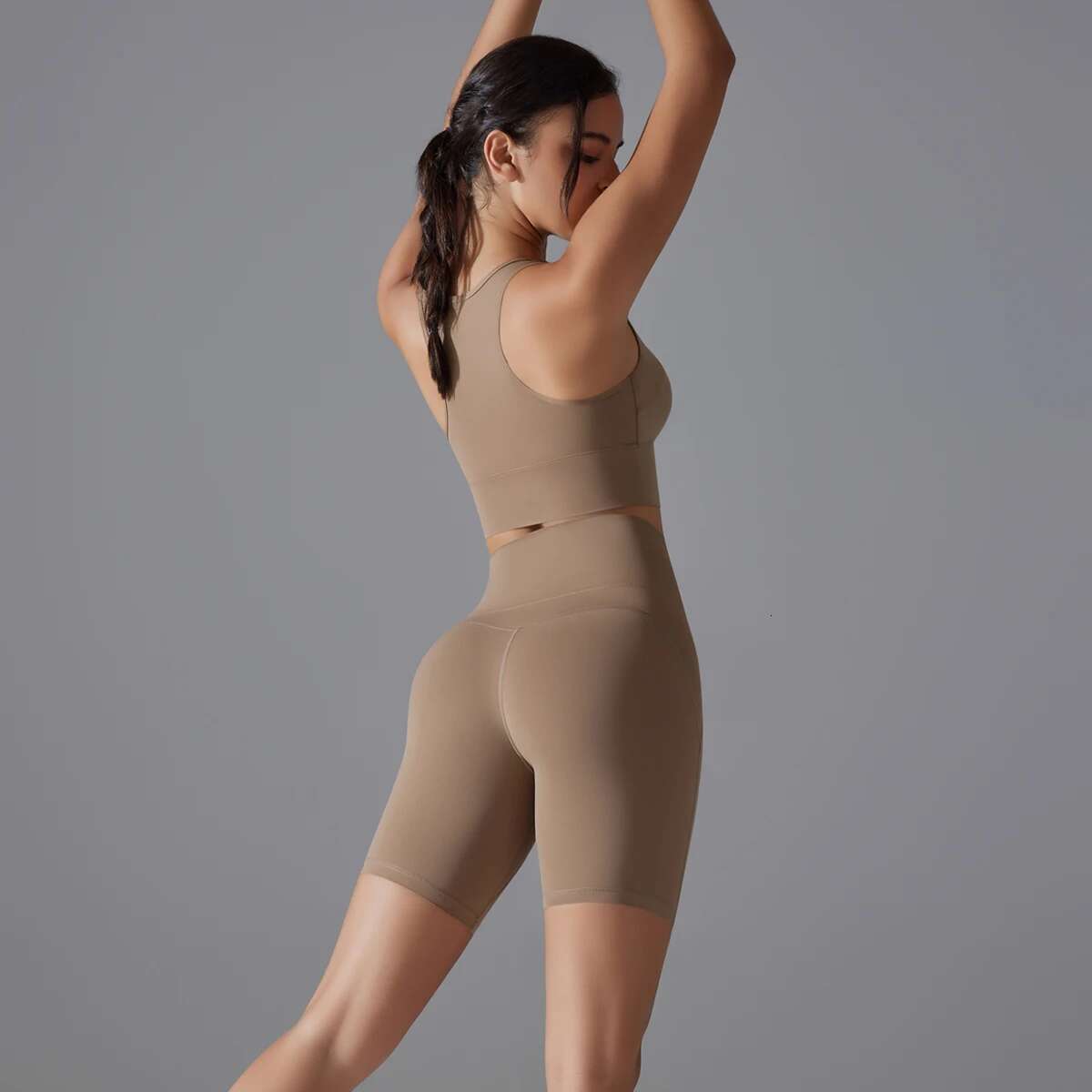 Suit Set Crop Tops Solid Color Nylon Bra Running Cycg Sports Gym Workout Yoga Shorts
