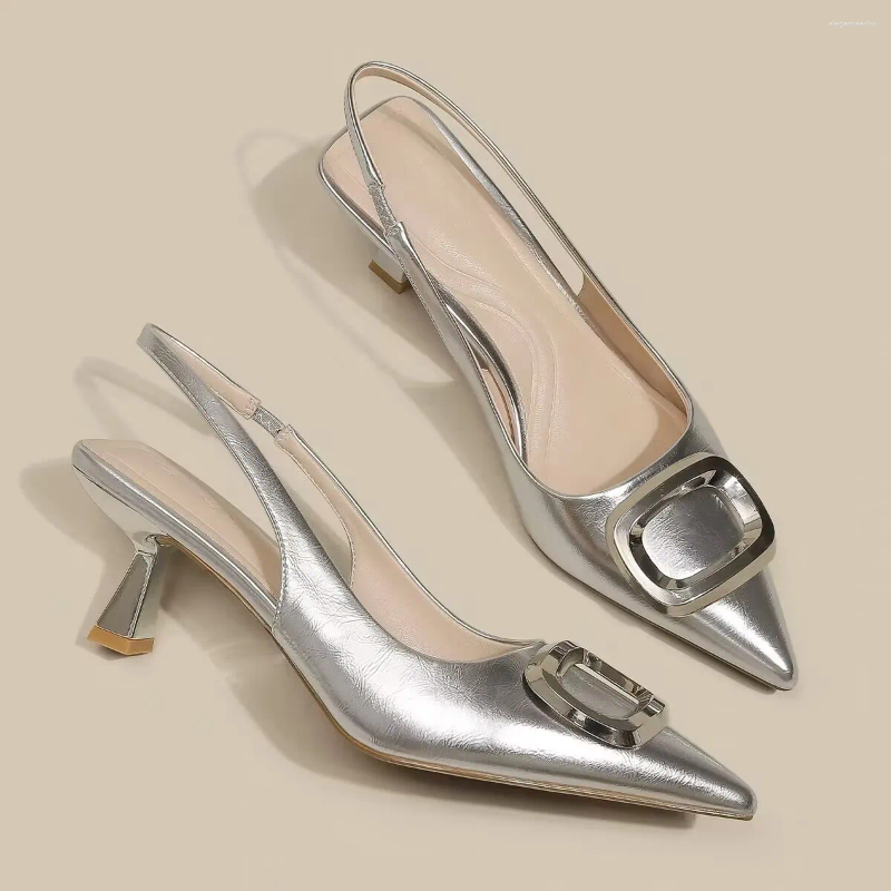 2025 S Fashion Designer Sandals Brand Woman Shoes Spring Ladies High Heels Elegant Med Heel Pointed Toe Slip On Sandal Mules