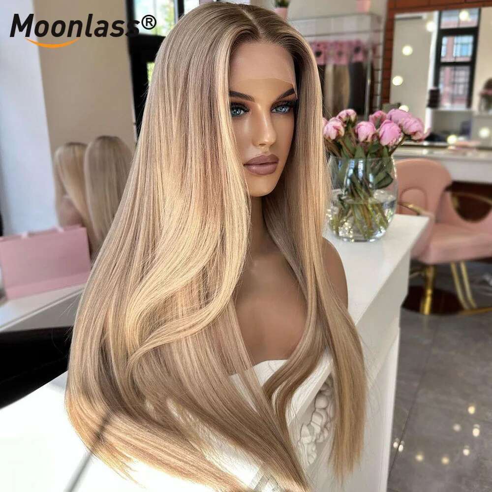 Ombre Ash Blonde Straight 100% Human Hair 200% Density 13x6 Transparent Lace Front Wigs Natural Haire Remy Wig For Women