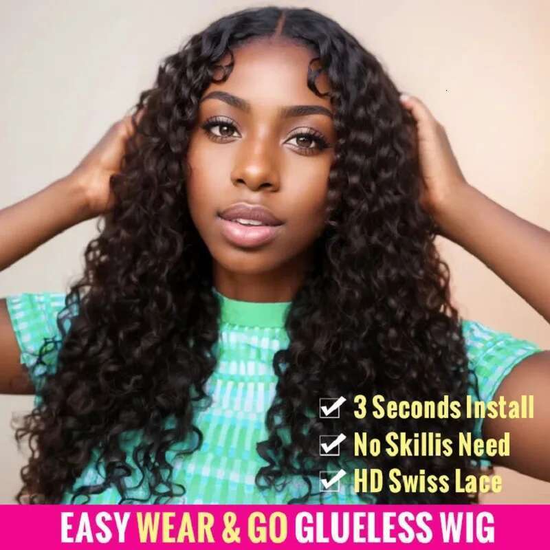 Wear Go Water Pre-Cut Lace Wig 180% Pre-Plucked Natural Wave Glueless Curly Human Hair Wigs For Women 9A