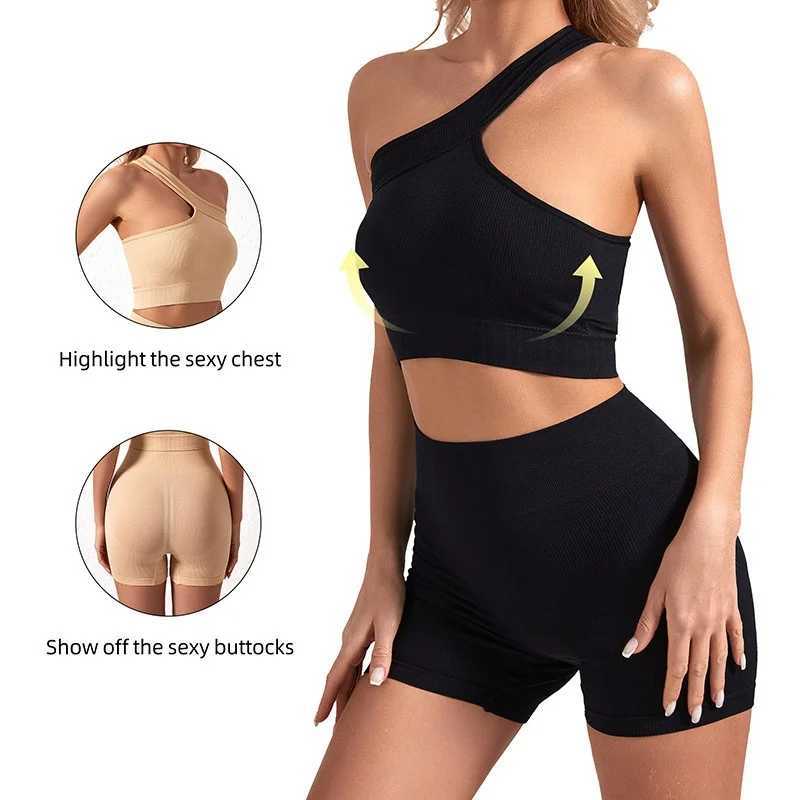 Seamless Yoga Pants Vest Sports Shock-proof Set Slanted Shoulder Neck Top Fitness Underwear Workout Clothes for WomenXJ250109