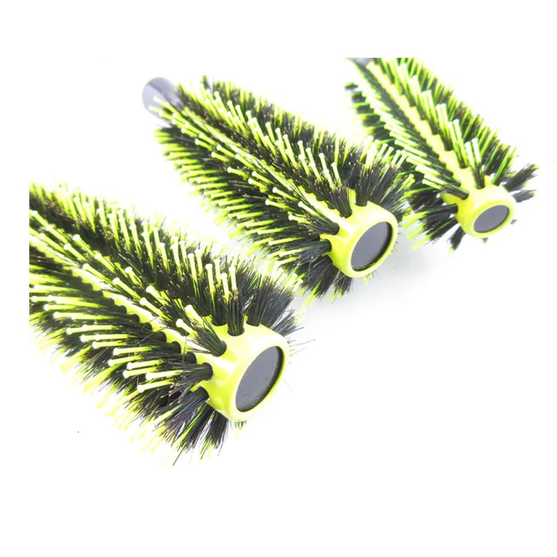 Professional 6pcs/set Yellow Boar Bristle Wooden Hair Comb Brush Nylon Round Hair Brush Salon Styling Tools Wholesale 250106