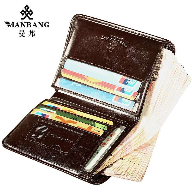 PT062,Mang Classic Style Genuine Leather Wallets Short Male Purse Card Holder Wallet Men Fashion High Quality