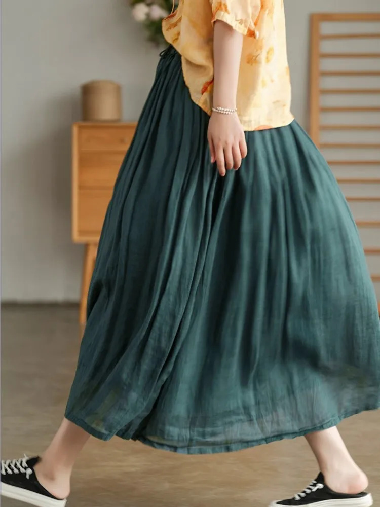 Oversized Elastic High Waist Long Summer Skirt Women Ruffle Loose Pleated Fashion Ladies Skirts Casual ALine Woman 250106