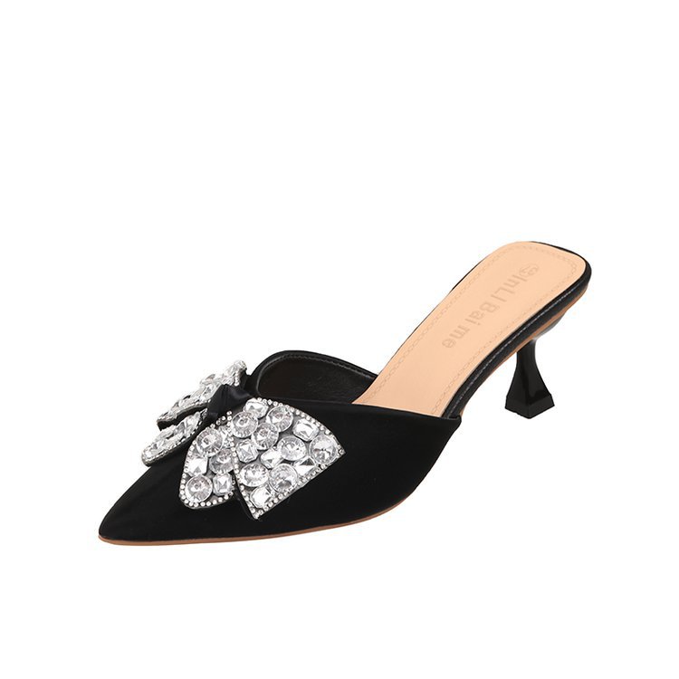 Women Slippers Fashion High Heel Sandals New Trendy Butterfly hot Knot Dia Pointed Toe Triple Black Beige Free shipping