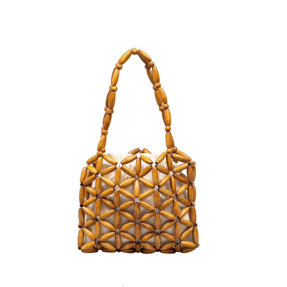 Enspt Foreign Trade Hand Woven Wooden Bead Bag Women, Summer Cross-Border Trend, Niche Design, Commuting Handbag For Women