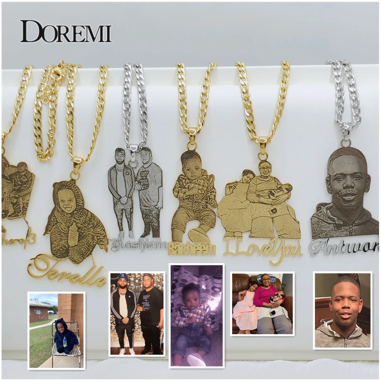 DOREMI Custom Po Necklace with Name Pendent Picture any CharacterCartoon Nameplate Stainless for Family Gifts 250109