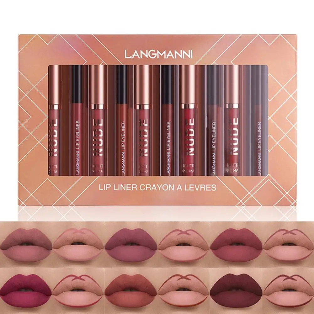 12Pcs Lip Makeup Sets 6Pcs Matte Liquid Lipstick 6Pcs Lip Liners Pencil Long-Lasting Lipstick Set Lip Gloss Lip Stick Makeup 250108