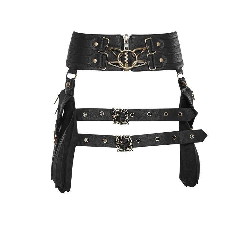 Fashion Punk Black Fanny Pack For Women Retro Exaggerate PU Leather Outdoor Riding Travel Wallet Waist Accessories Belt Bag