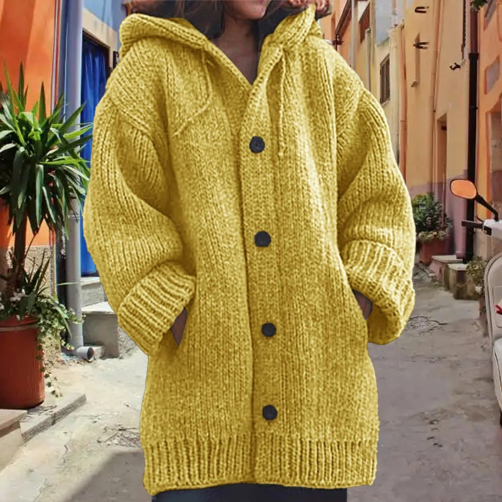 5xl Warm Autumn Winter Sweater Long Sleeve Cardigans Vintage Knitted Sweaters for Women Mid Length Coat Streetwear 250106