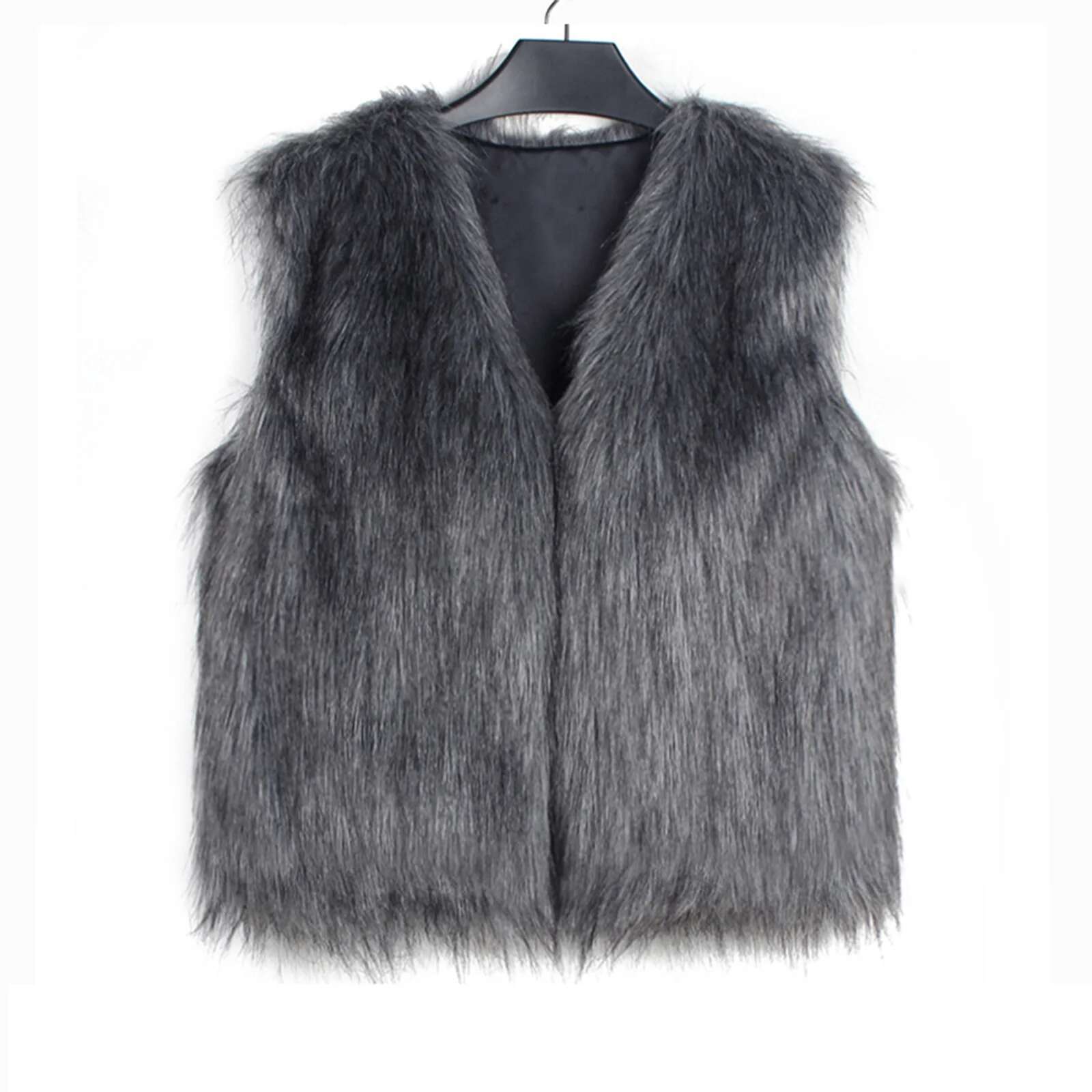 Women Open Front Jackets Outwear Gilet Streetwear Fashion Solid Color Sleeveless Faux Fur Vest