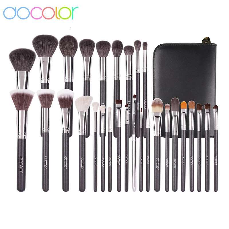 Docolor Makeup set 29pcs Professional Natural hair Foundation Powder Contour Eyeshadow make up brushes with PU Leather