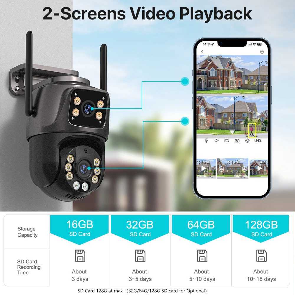 4K 8MP high-definition WiFi PTZ outdoor camera 4MP dual lens dual screen AI automatic tracking IP camera CCTV audio and video monitoring P2P iSee X250