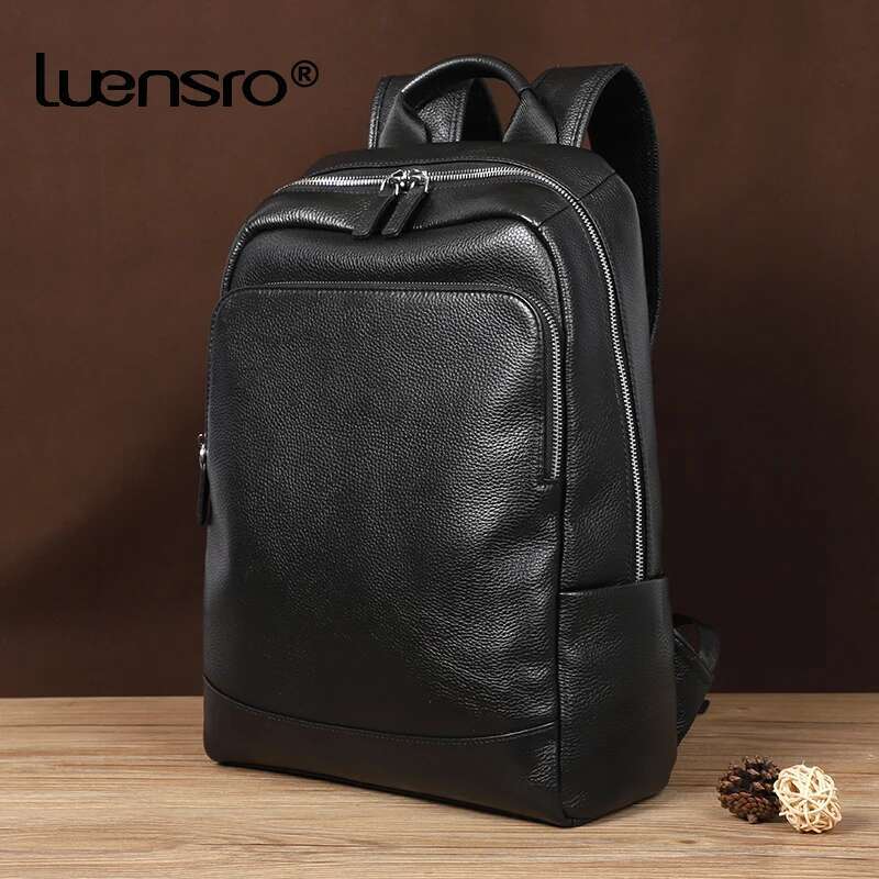 2024 New Natural Cowskin 100% Genuine Men's Fashion Large Capacity Shoolbag For Boy Leather Laptop Backpack Bag