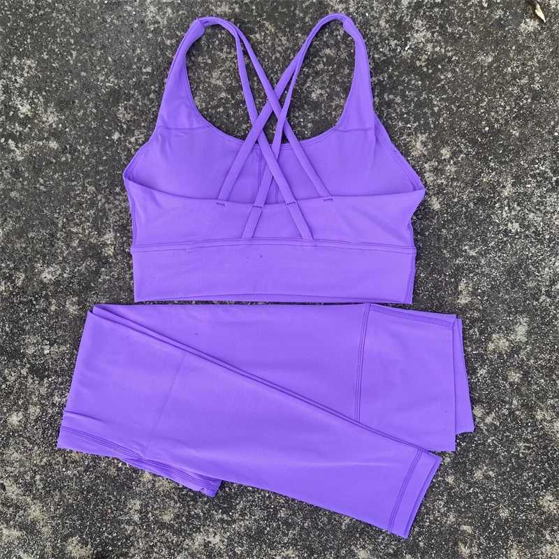 Yoga Set Gym Sports Set 2 Piece Women Workout Outfit Fitness Suit Cross Straps Bra Top And High Waist Leggings Running TracksuitXJ250109