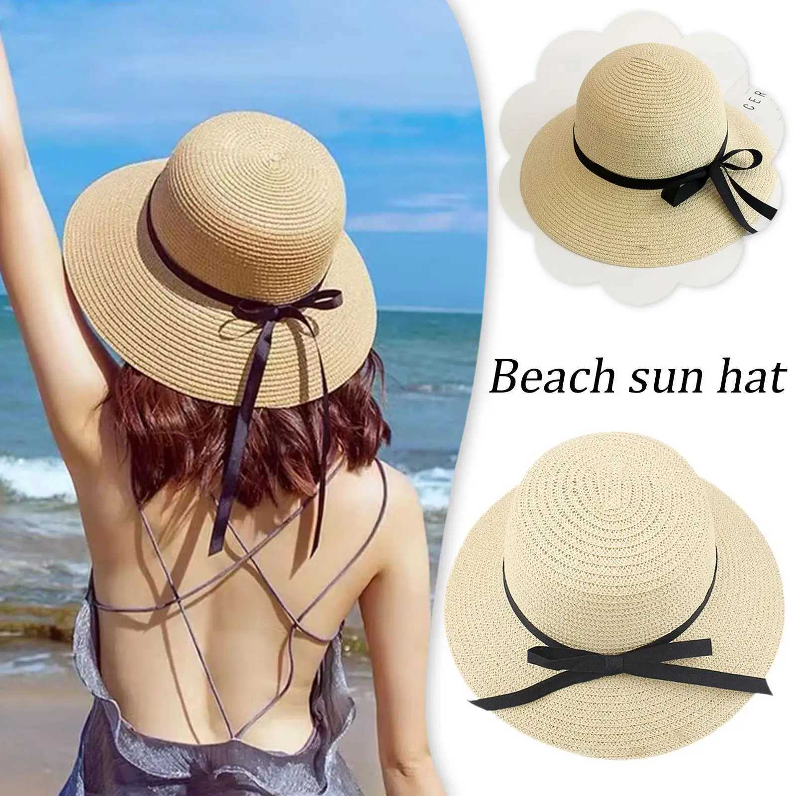 The paradigm of woven straw hat text in spring and summer beach wide bow sun hat noble style sun hat X250109
