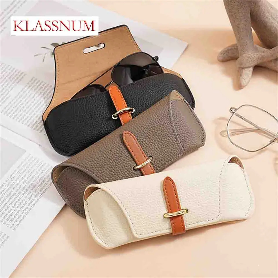 KLASSNUM y Leather Reading Glasses Bags Woman MEn Portable Protective Travel Sunglasses Case Fashion Eyewear Protector 250109
