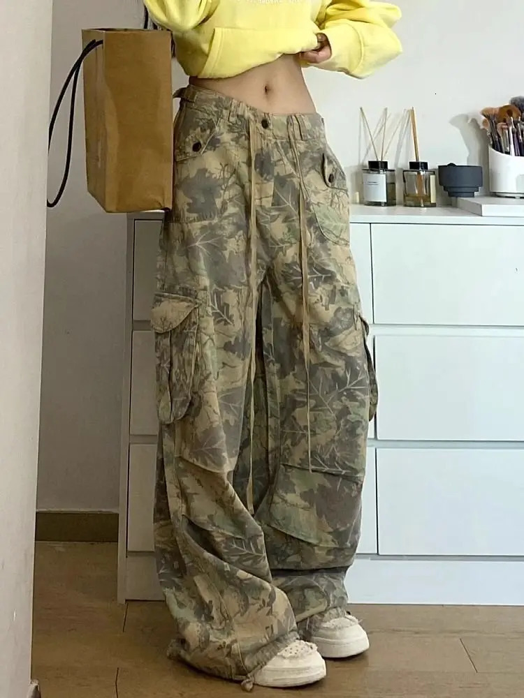 HOUZHOU Vintage Y2k Camouflage Cargo Pants Women Hip Hop Style Wide Leg Camo Pants Tie-dye Streetwear Grunge Aesthetic 90s Pants 250109