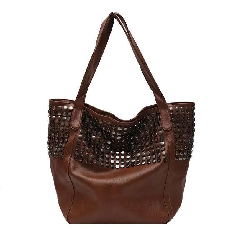 Large Capacity Rivet Designer Women Shoulder Soft Casual Black Female Shopping Lady Hobo Handbag Tote Travel Bag