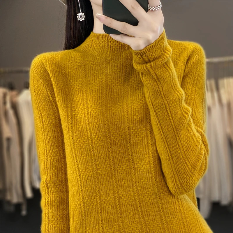 Autumn Mock Neck Sweater Women High Quality Knit Long Sleeve Top Fashion Slim Winter Female Basic Soft Warm Pullover Pull Jumper 250108