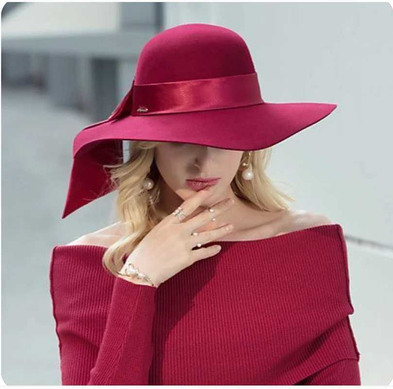 French retro warm large Brim colored felt hat unisex Fe Fashion De Bucket Hat church wedding hat complete set X250109