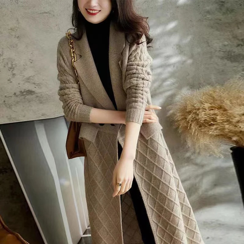 Korean French Style Cashmere Sweater Ladies Wool Windbreaker Cardigan Autumn Winter Women Knitted Sweater Long Cardigan Coat 250106