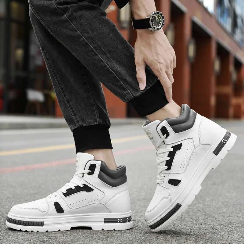 New high t op elevator casual men sneakers height ening height inc rease 8cm cow split leather leisure designer shoes