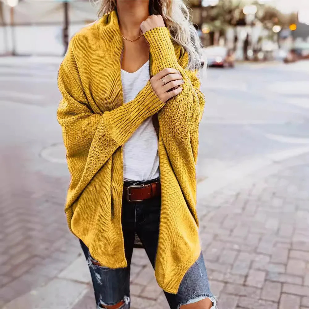 Winter knitted Sweater Women Jacket Coat Solid Cardigan Female Clothes Patchwork Batwing Sleeve Long Cardigans Oversized 250108