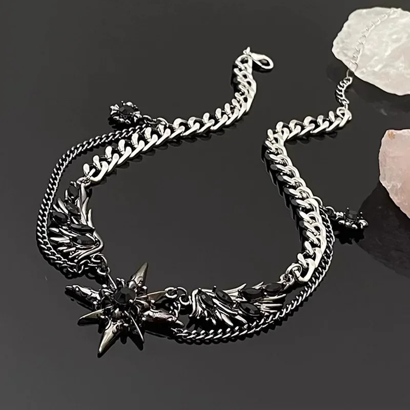 Gothic Layered Pendant Necklace Y2K Accessories Stainless Steel Jewelry Women Trend 250109