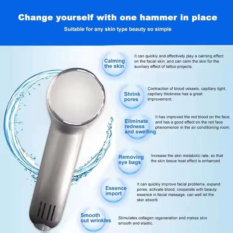Portable Home Use Care and Facial Hot Cold Handheld Hammer Ultrasound Therapy Face Beauty Skin Rejuvenation Device