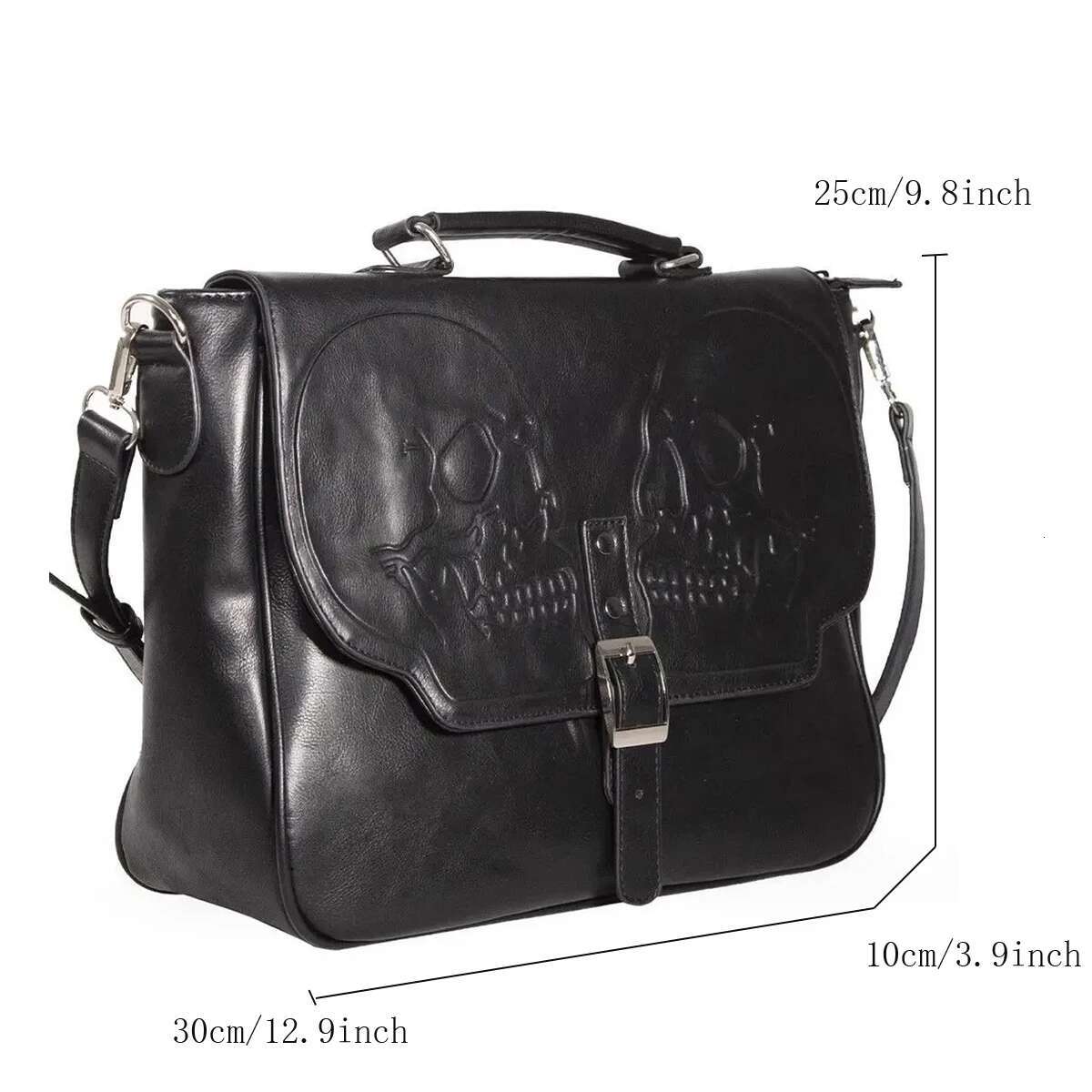Annmouler Large Capacity Gothic Skull Handbag Designer Women Punk Tote Y2k Crossbody Bag With Long Strap Emed Briefcase