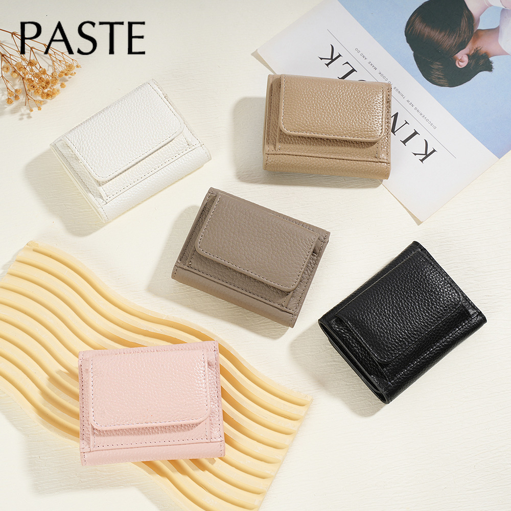 New Japan Style Three Fold Short Clip Female Wallet Portable Lady Coin Purses Genuine Cow Leather Multi-Card Bag Mini Pouch